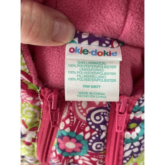 Baby Snowsuit 3-6 months Pink Floral Geometric Bunting w Feet, Warm  EUC - Picture 3 of 8